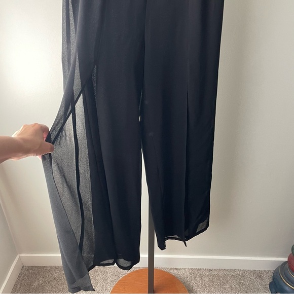 Tradition Front Slit Chiffon Palazzo Wide Leg Trouser Pants Flowy Whimsigoth - Picture 8 of 12